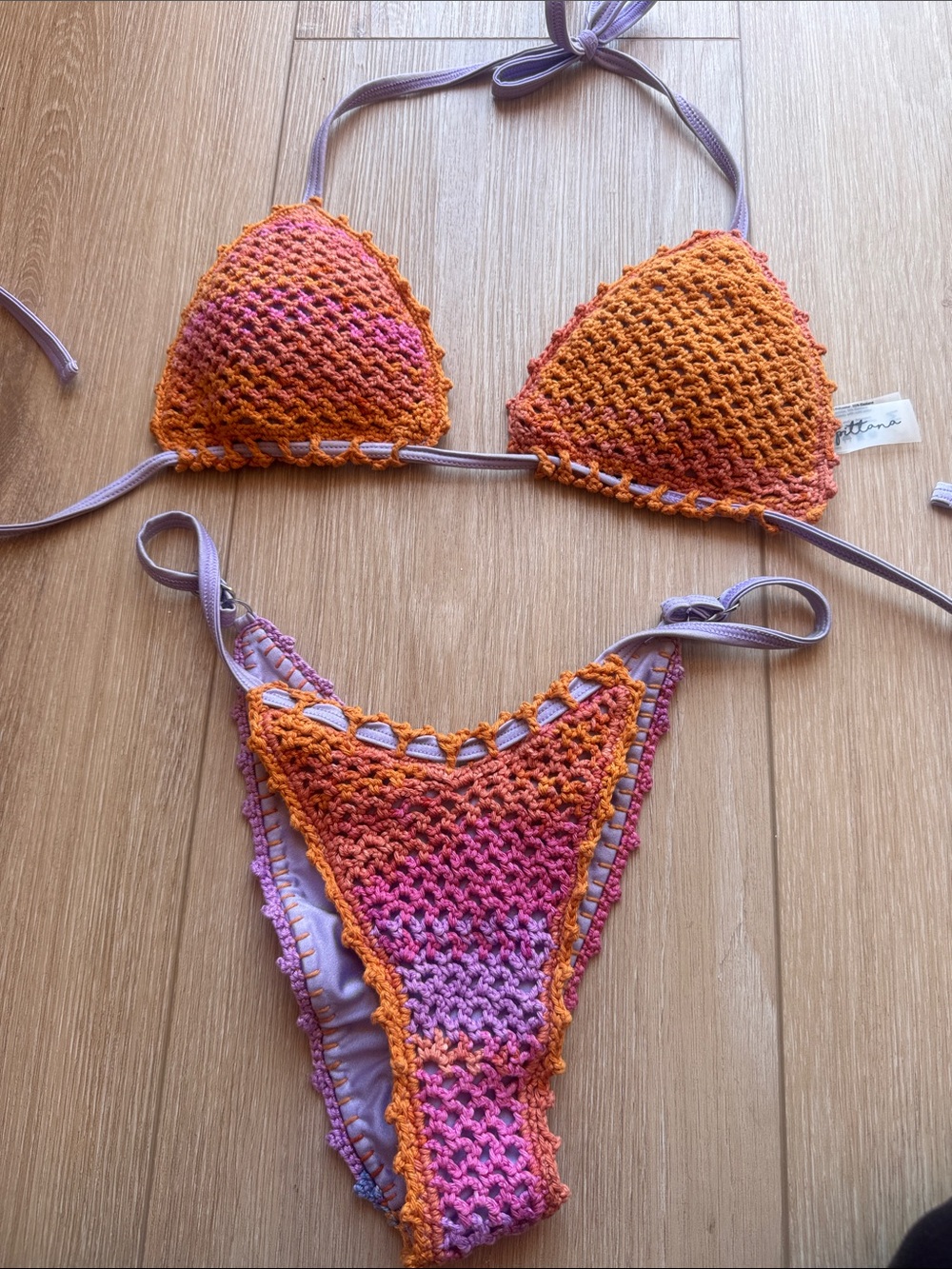 Capitania Crochet Bikini Swim Set - Orange & Pink M